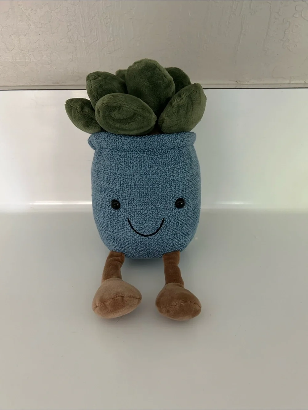 Adorable Blue Smiling Succulent Decorative Planter Plush